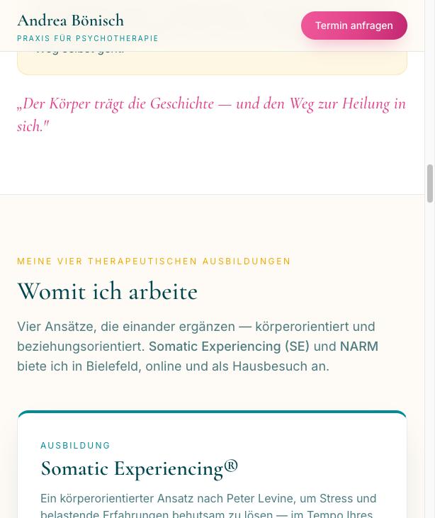 Methoden-Abschnitt von Andrea Bönisch Psychotherapie